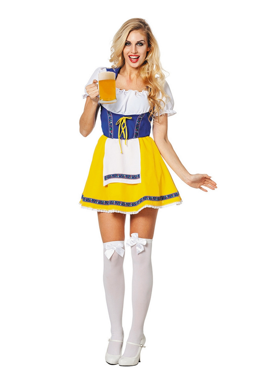 Dirndl Lady Biermeisje Geel / Blauw Vrouw Kostuum