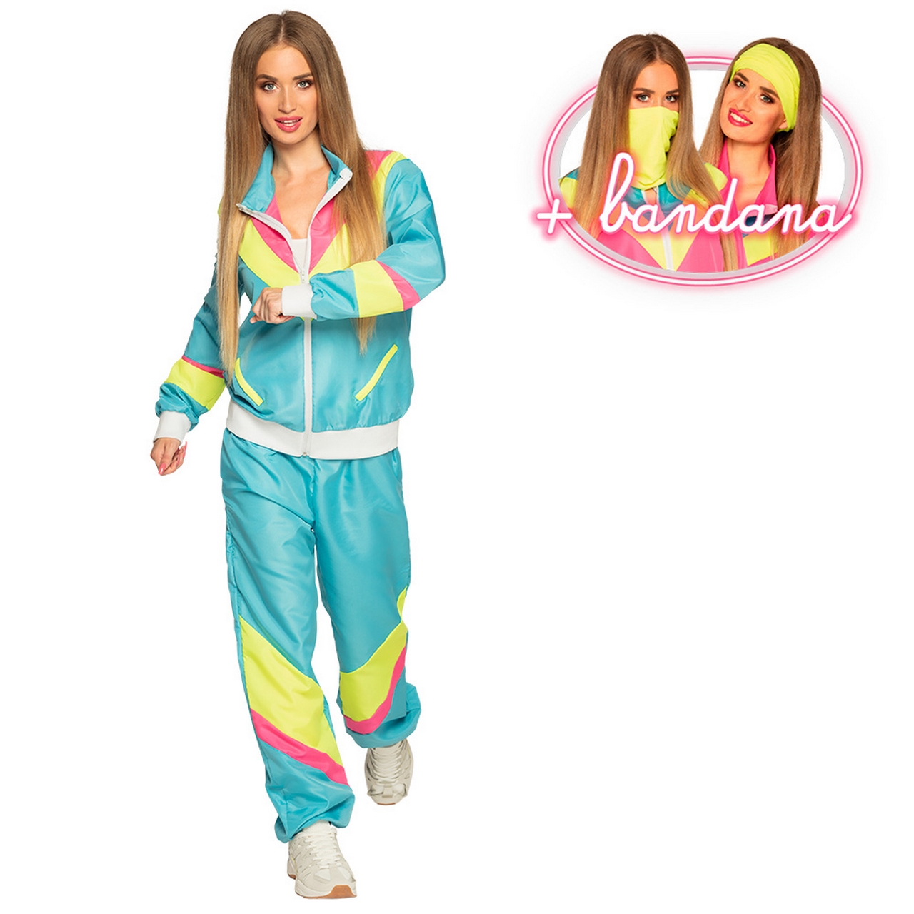 Trainingspak Retro Babe Neonblauw Vrouw Kostuum