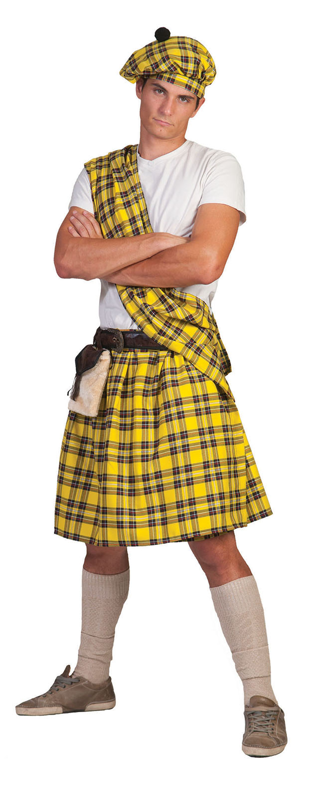 Gele Schotse Highlander Tartan Man Kostuum