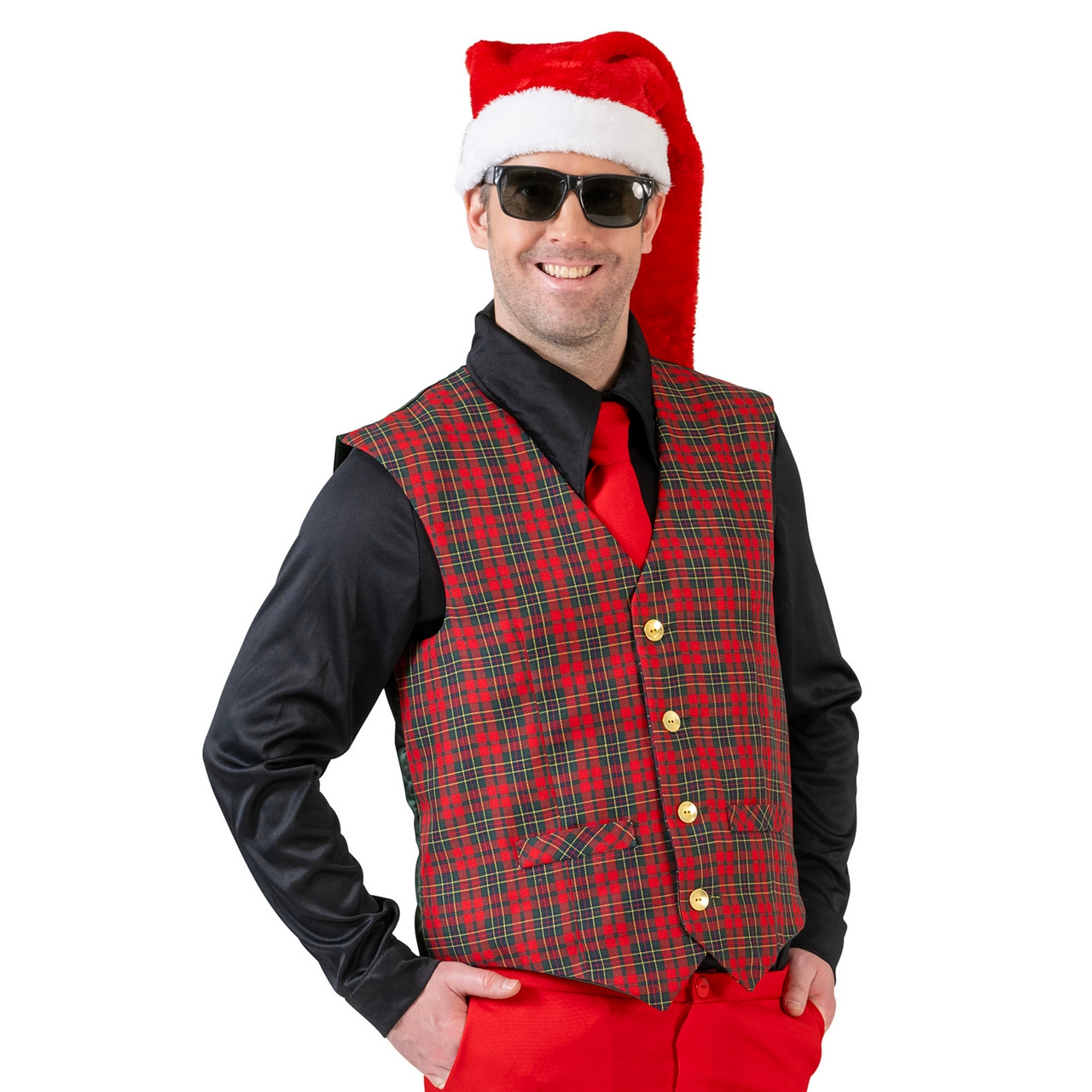 Geruit Kerst Gilet Groen Rood Man