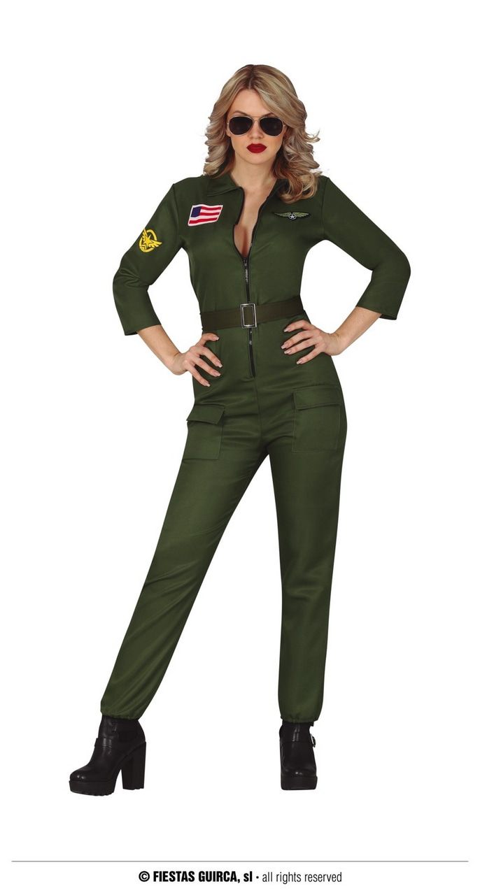 Top Gun Sexy Piloot Groene Jumpsuit Vrouw Kostuum