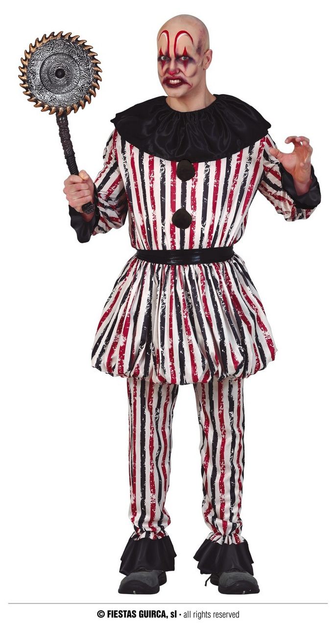 Moordlustige Gestreepte Scary Clown Man Kostuum