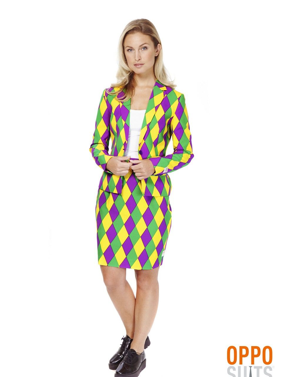 Circus Harlequeen Opposuit Vrouw Kostuum