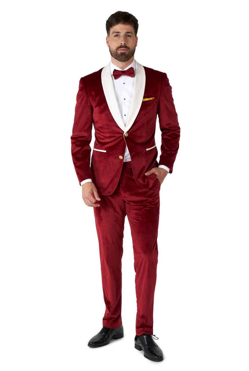 Rode Velvet Vibes Xmas Opposuit Man Kostuum