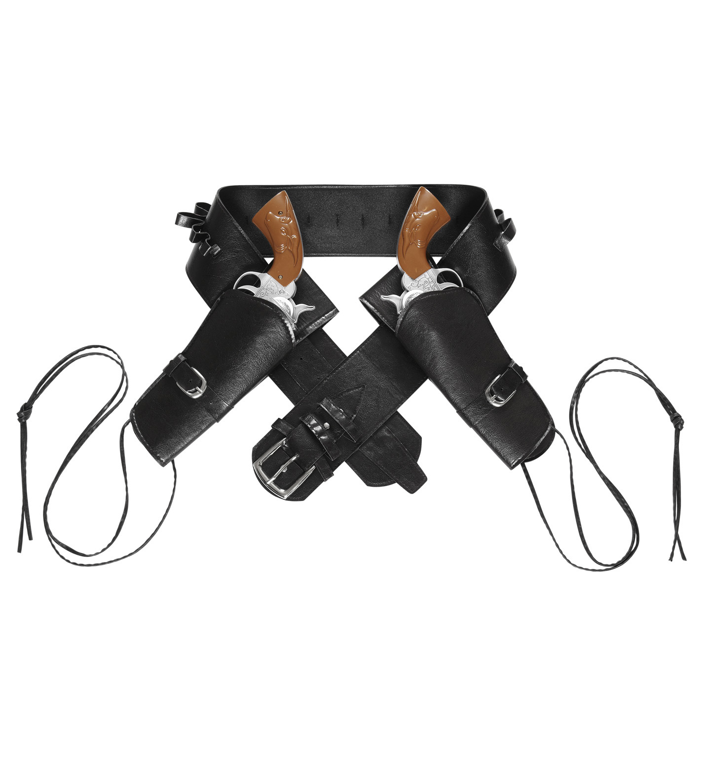 Saloon Shooter Western Dubbel Holster Met Riem Lederlook , Zwart