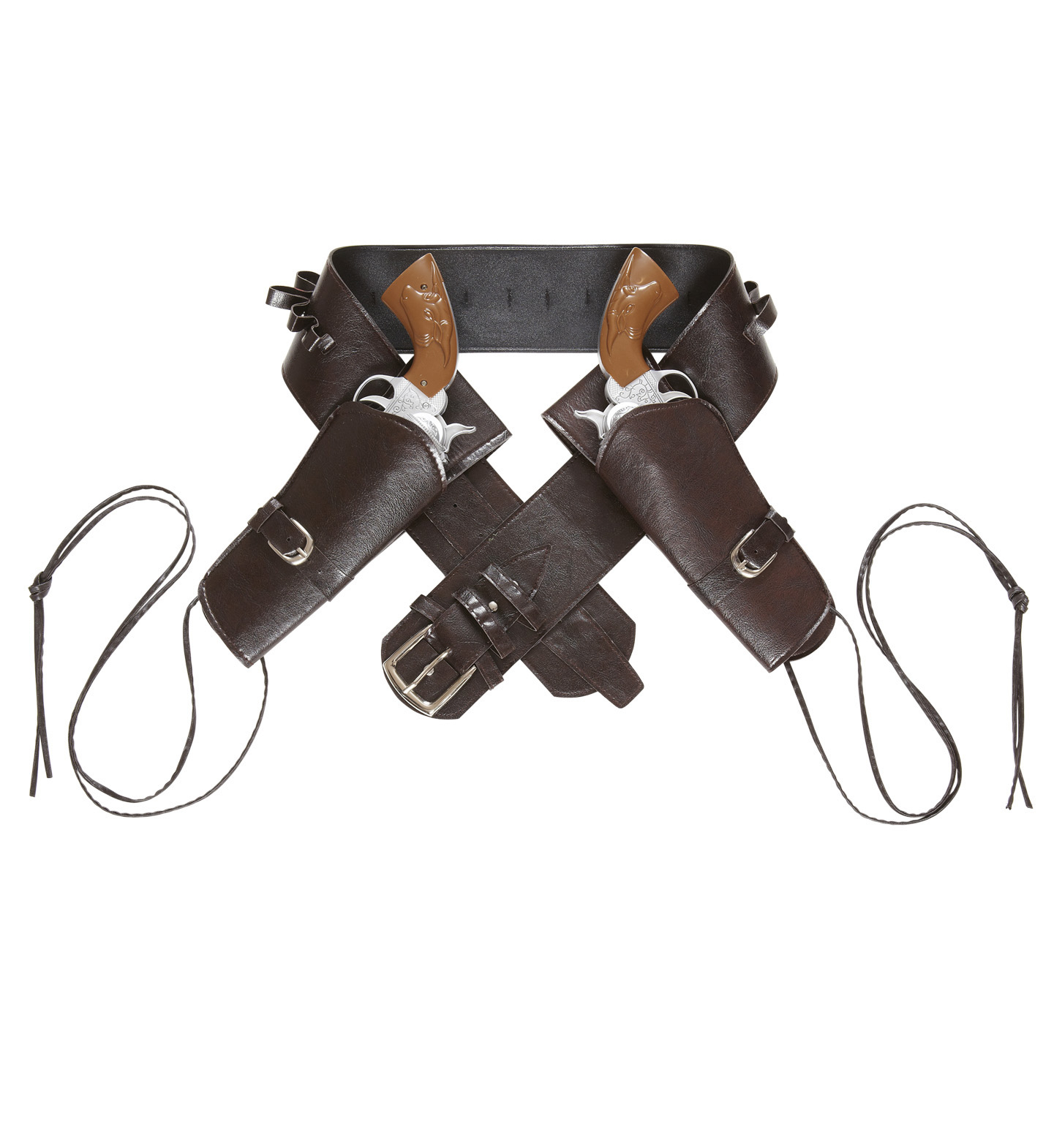 Saloon Shooter Western Dubbel Holster Met Riem Lederlook , Bruin