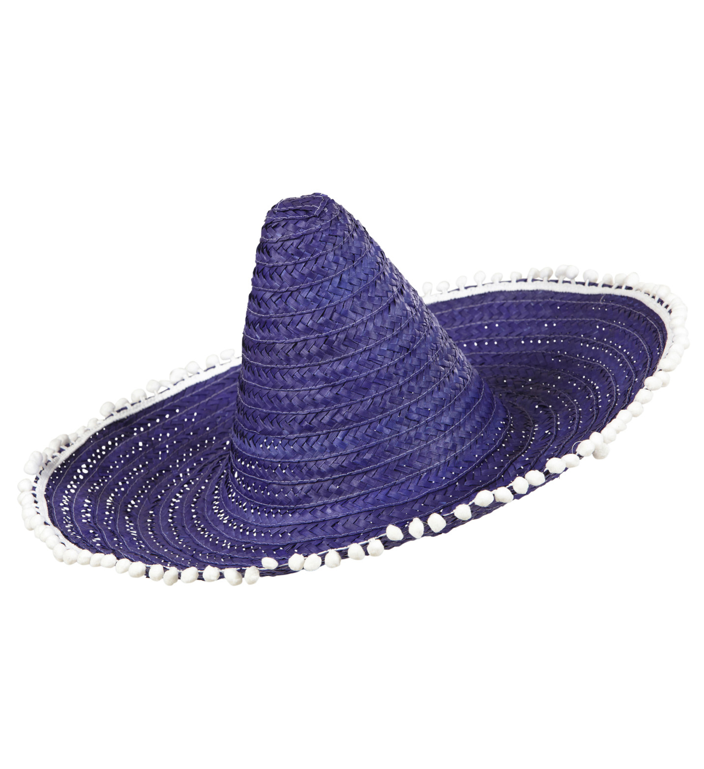 Sombrero 50cm, Blauw / Paars Met Pom Poms