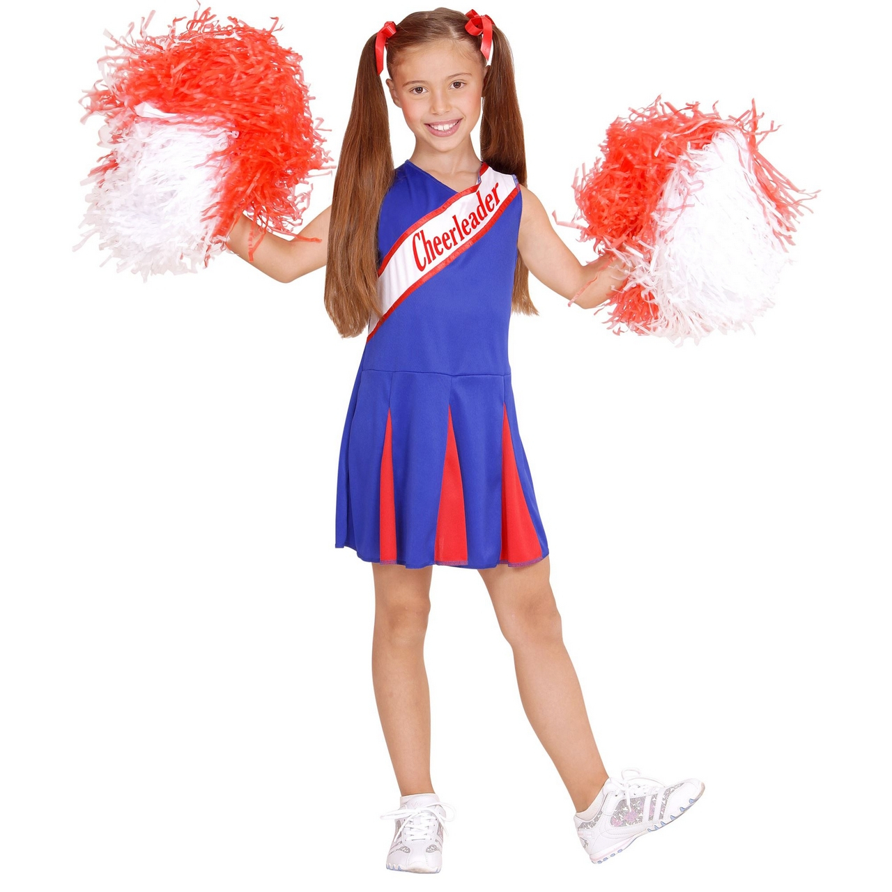 Amerikaanse Cheerleader Blauw / Rood Meisje Kostuum