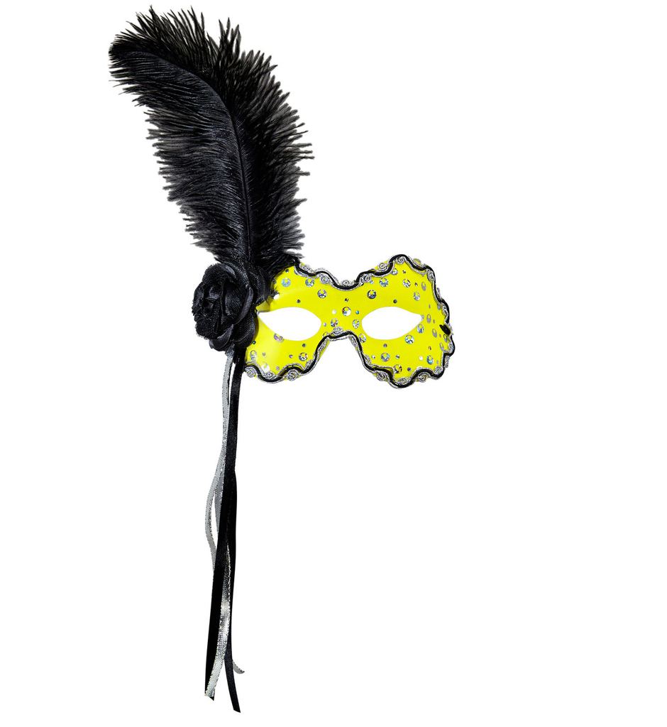 Samba Oogmasker Brazilie Met Veren, Neon Geel