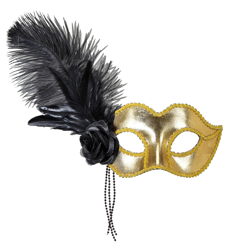 Signorina Oogmasker Venetie Goud Met Veren