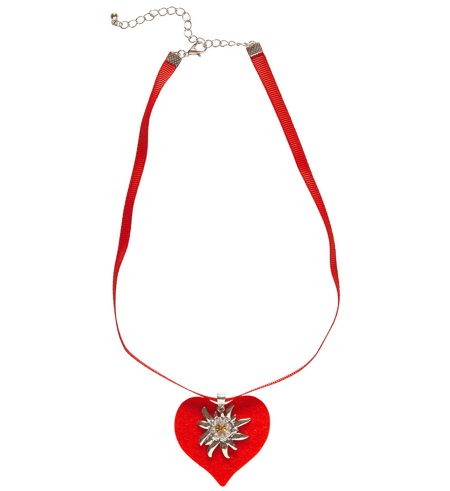 Hals Ketting Met Rood Hart En Edelweiss