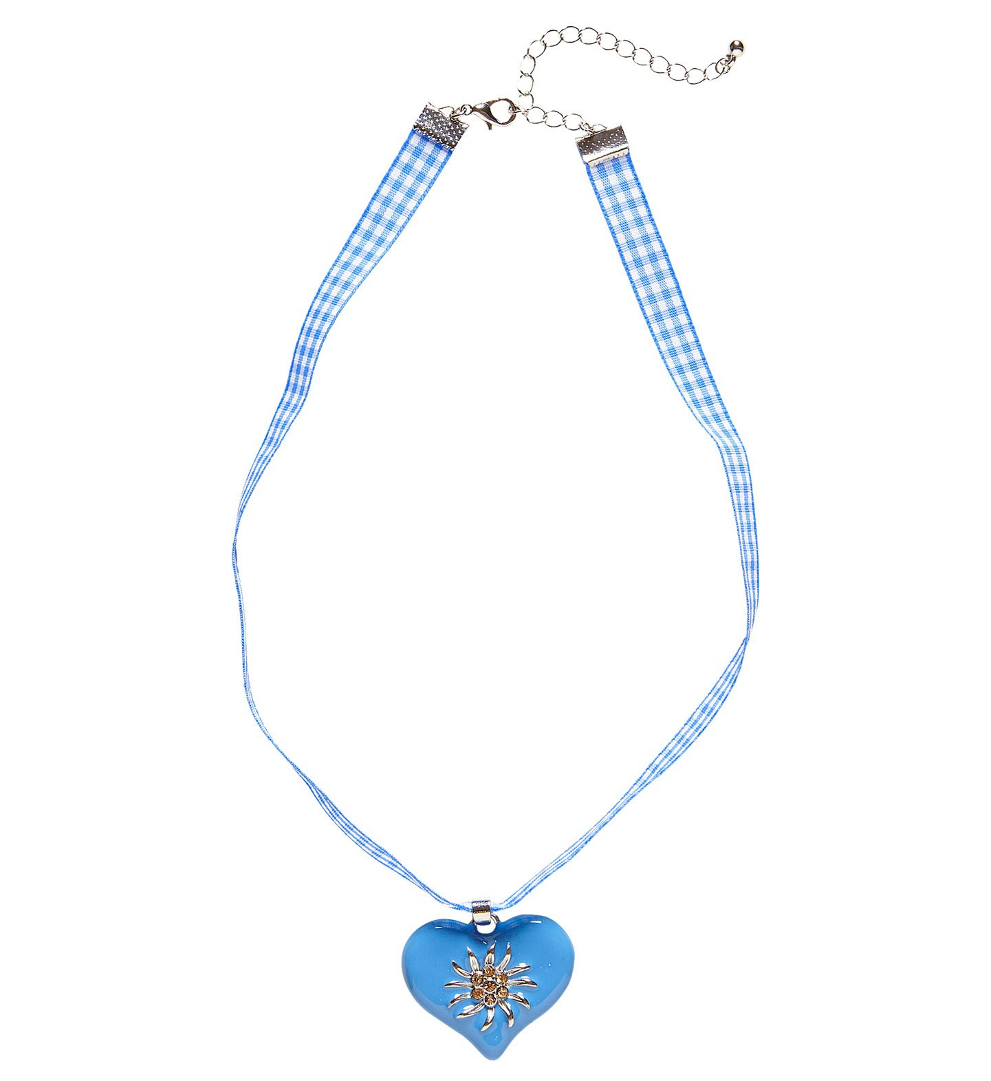 Hals Ketting Met Azuurblauw Hart En Edelweiss