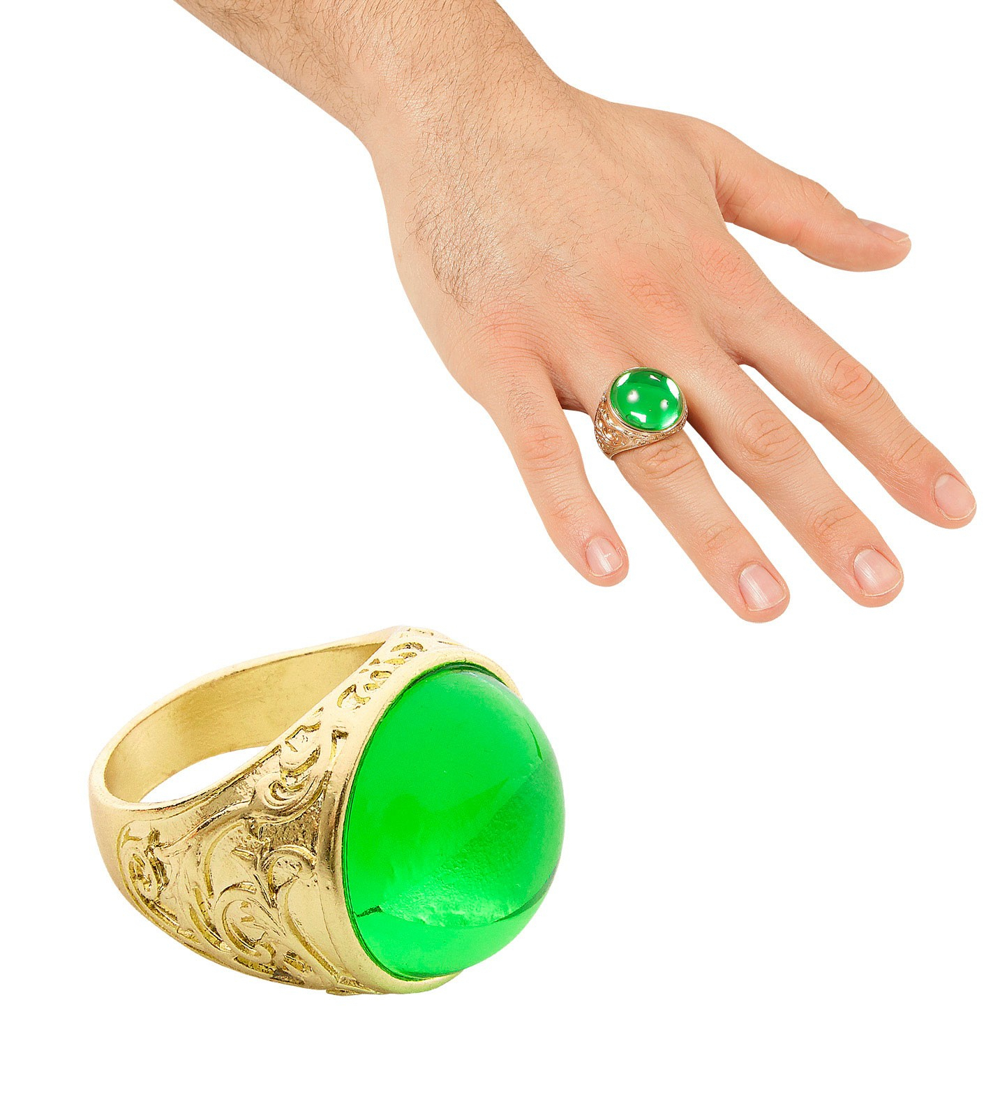 Dikke Gouden Ring Met Groene Steen