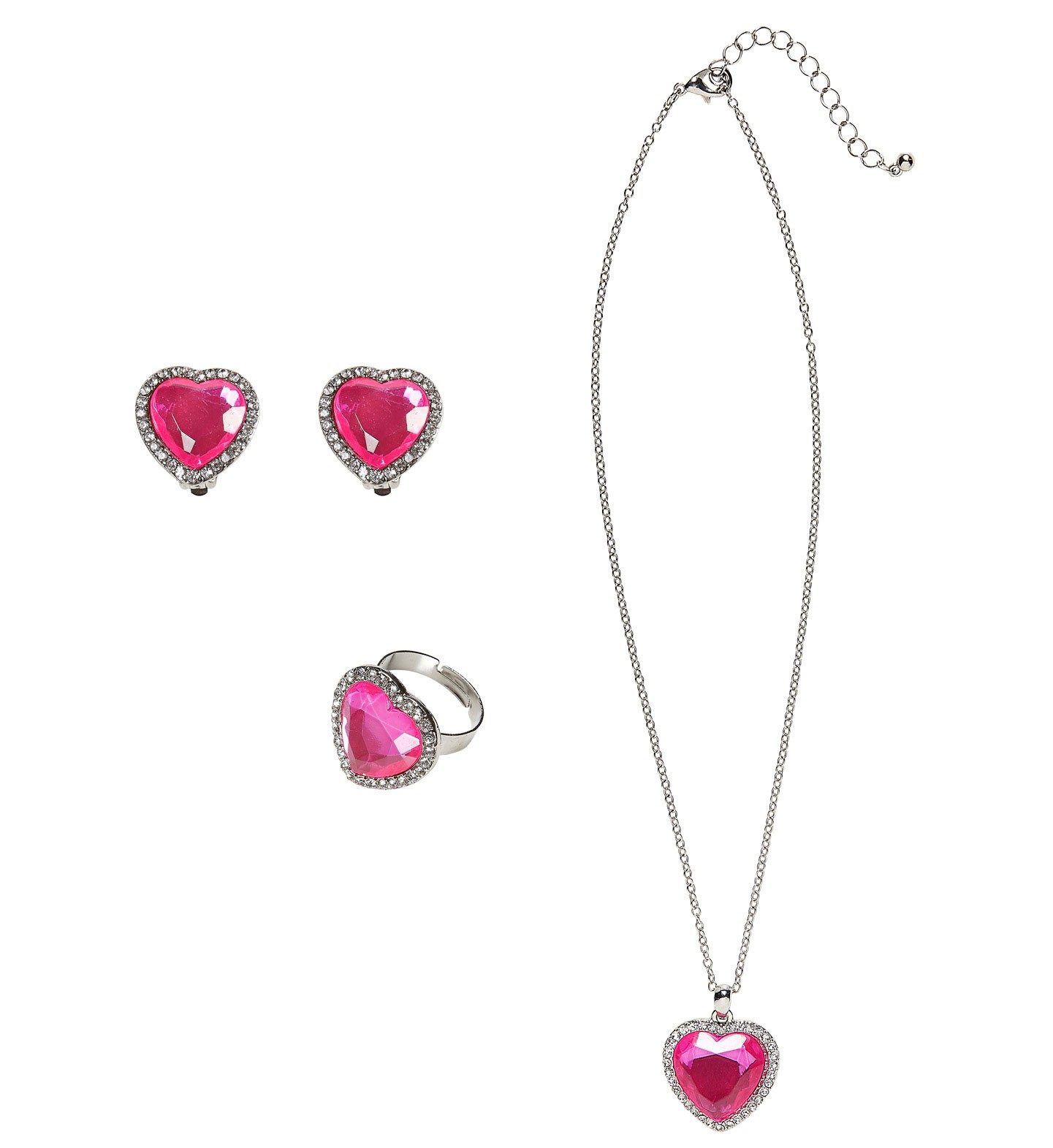 Prinses Ketting, Oorbellen, Ring Strass Roze