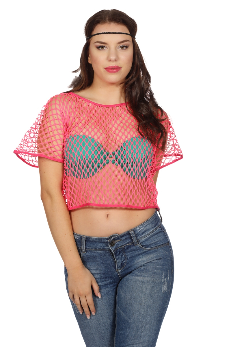 Disco Visnetshirt Neonroze Vrouw