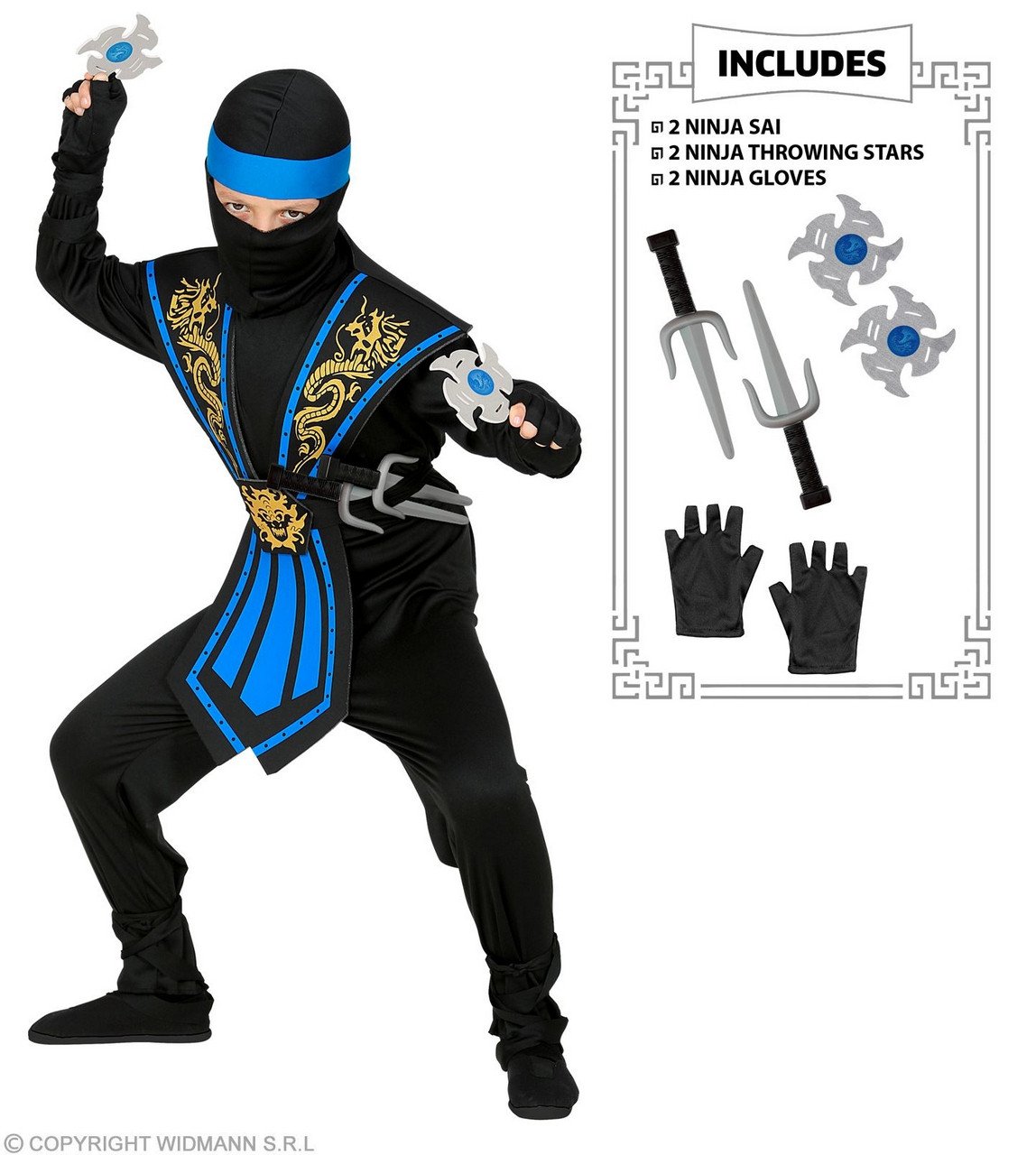 Meedogenloze Draken Ninja Met Wapens Kind Blauw Jongen Kostuum