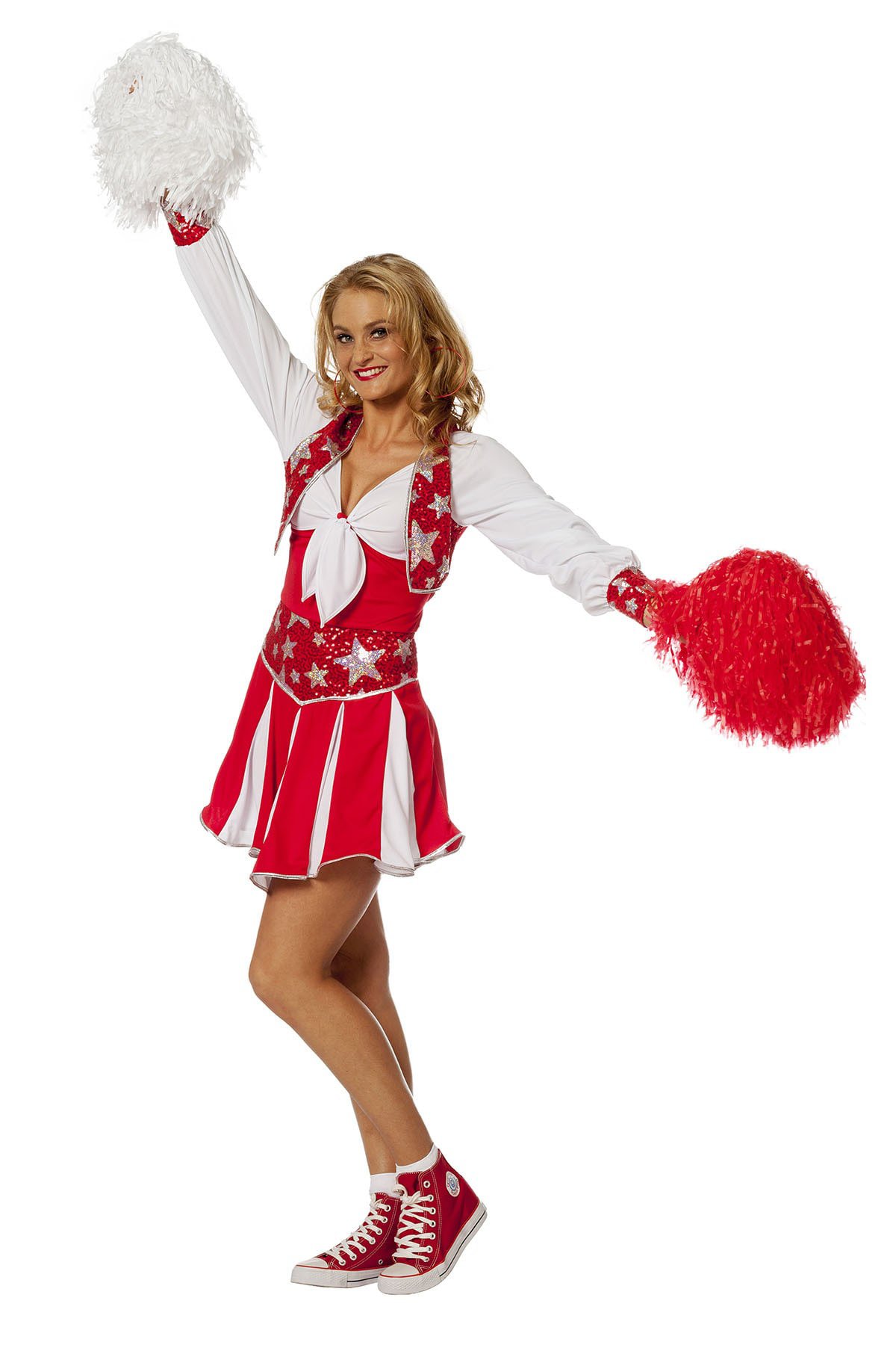 Dansende Cheerleader Luxe Rood Vrouw Kostuum