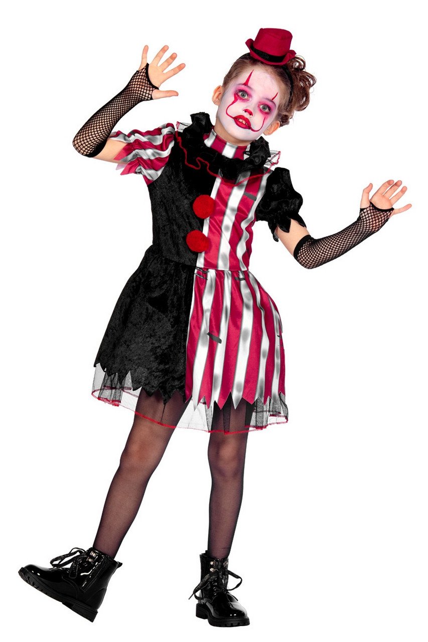 Ondeugende Scary Scarlet Clown Meisje Kostuum