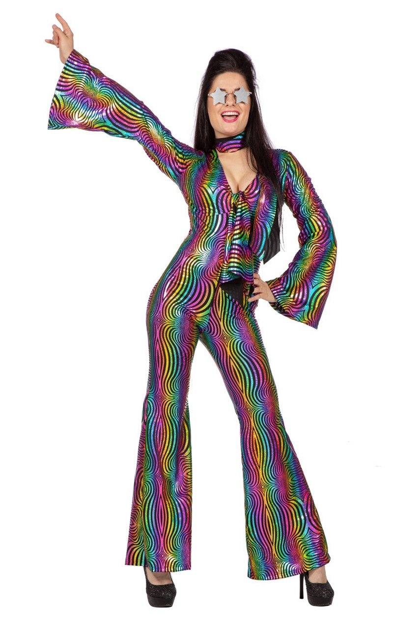 Shiny Rainbow Jaren 80 Catsuit Vrouw Kostuum