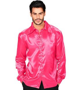 70s Disco Shirt Roze Satijn Man