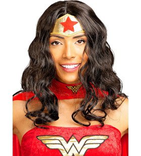 Wonder Woman Pruik Zwart Golvend