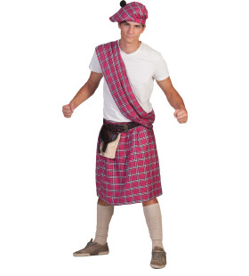 Roze Schotse Highlander Tartan Man Kostuum