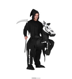 Grim Reaper Op Een Skelet Paard Kostuum