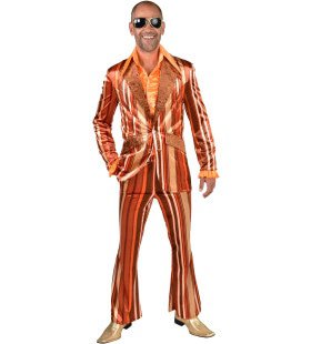 Mister Stripefine Jaren 70 Oranje Man Kostuum