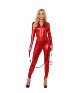 Opzwepend Glimmend Rood Catsuit Vrouw Kostuum