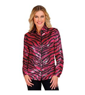 Pailletten Blouse Tijger Topper Roze Vrouw