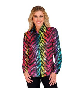 Pailletten Blouse Mega Foute Regenboog Tijger Vrouw