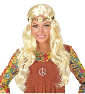 Curly Carla Pruik, Hippie / Middeleeuwen Blond Met Bloemen Hoofdband