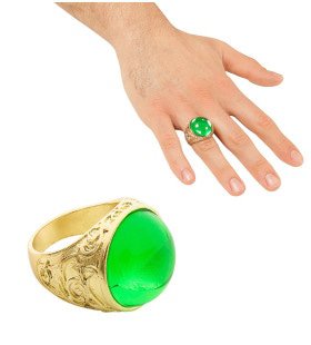 Dikke Gouden Ring Met Groene Steen