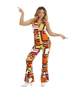 Groovy Geralda 70s Dames Jumpsuit, Buizen Vrouw Kostuum