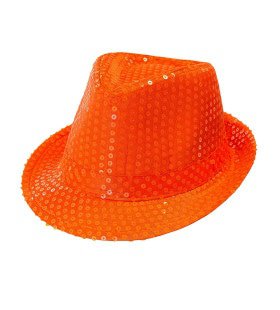 Neon Oranje Fedora Hoed Met Pailletten