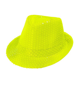 Neon Gele Fedora Hoed Met Pailletten