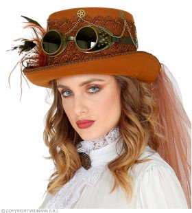 Hoge Hoed Steampunk Met Bril En Sluier Bruin