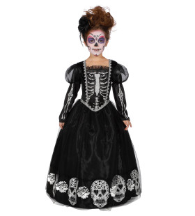 Zwarte Jurk Versierd Met Doodshoofden Day Of The Dead Meisje