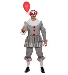 Grijze, Gruwelijk Grijnzende Clown Halloween Man Kostuum