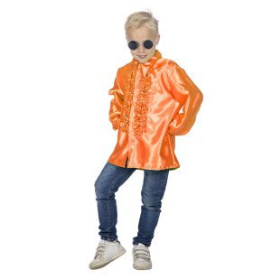 Oranje Ruchesblouse Satijn Foute Disco Kind