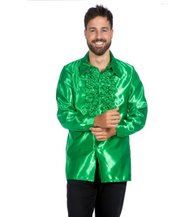 Groene Ruchesblouse Satijn Foute Disco