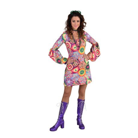 Funky Psychedelische Hippie Jurk 70s Vrouw