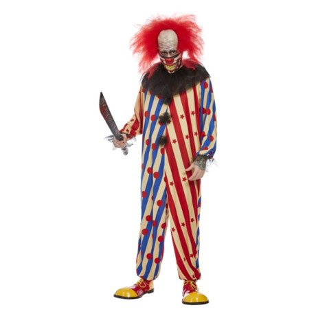 Gestreepte Enge Clown Man Kostuum