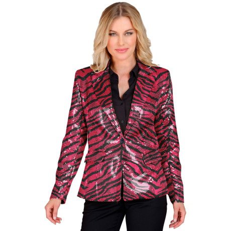 Pailletten Blazer Glamour Roze Safari Print Vrouw