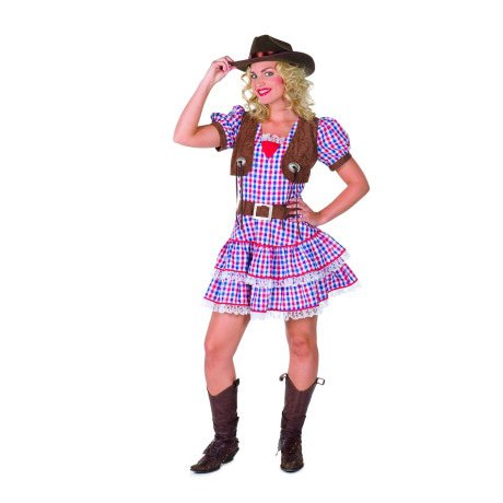 Bont En Blauwe Stoere Cowgirl Vrouw Kostuum