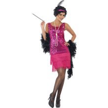 Glimmende Roze Flapper Vrouw Kostuum