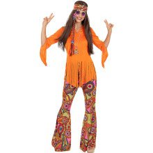 Happy Camper Oranje Hippie Vrouw Kostuum