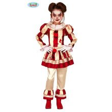 Gestreepte Horror Clown Met Bloedspetters Meisje Kostuum