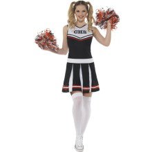 Zwart Go Highschool Cheerleader Vrouw Kostuum