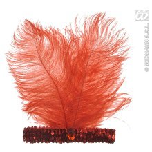 Hoofdband Rood Met Marabou En Edelsteen